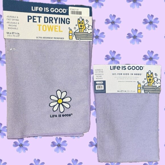 Life Is Good Lilac Daisy Flower Patch Microfiber Finished Edges Pet Drying Towel - Picture 1 of 3